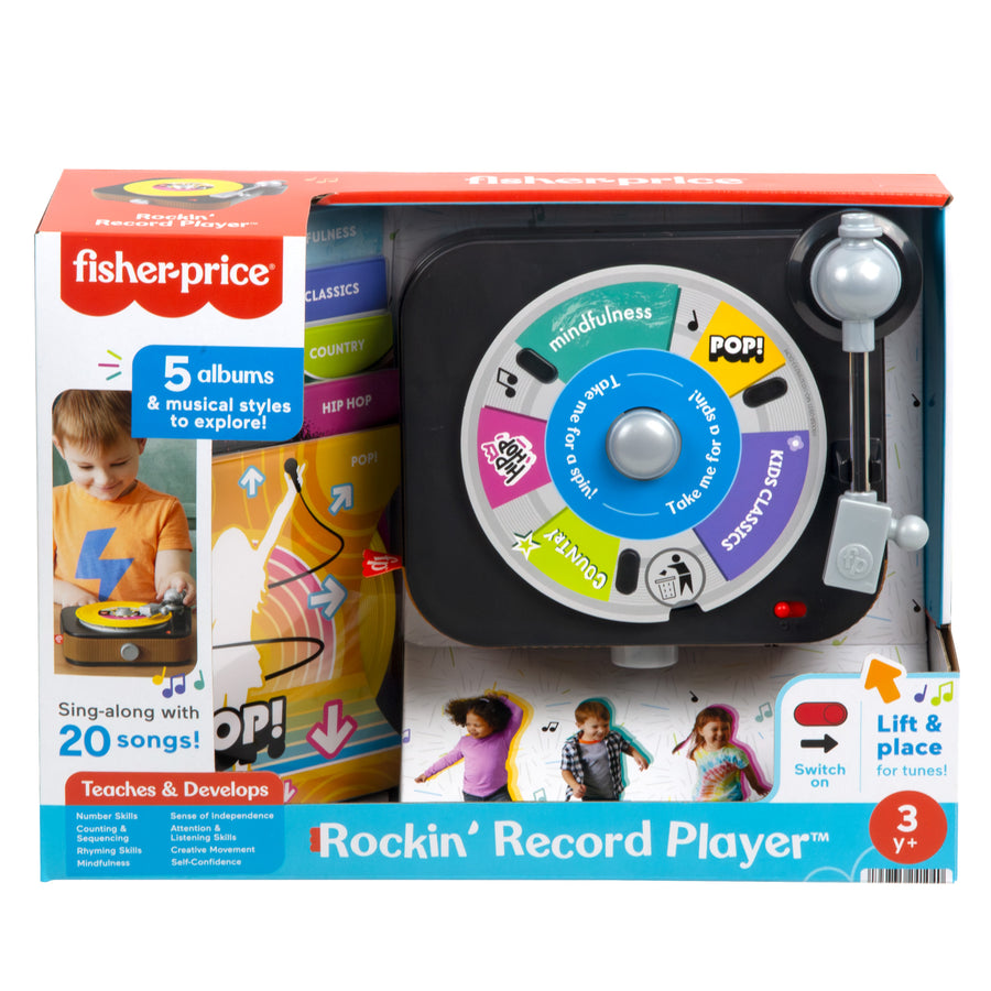 Fisher-Price Rockin’ Record Player Musical Toy with Turntable & 5 Records for Toddler Pretend Play