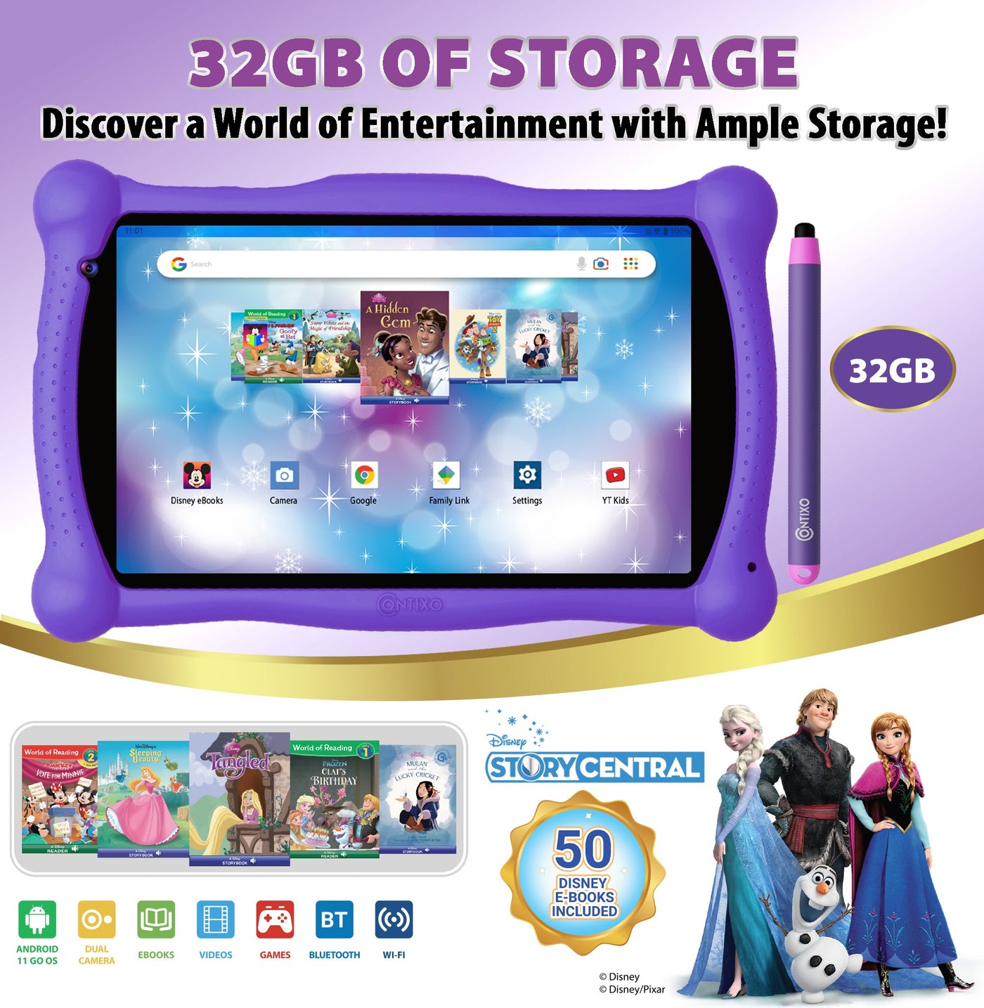 V10 7" Kids Tablet Purple Bundle