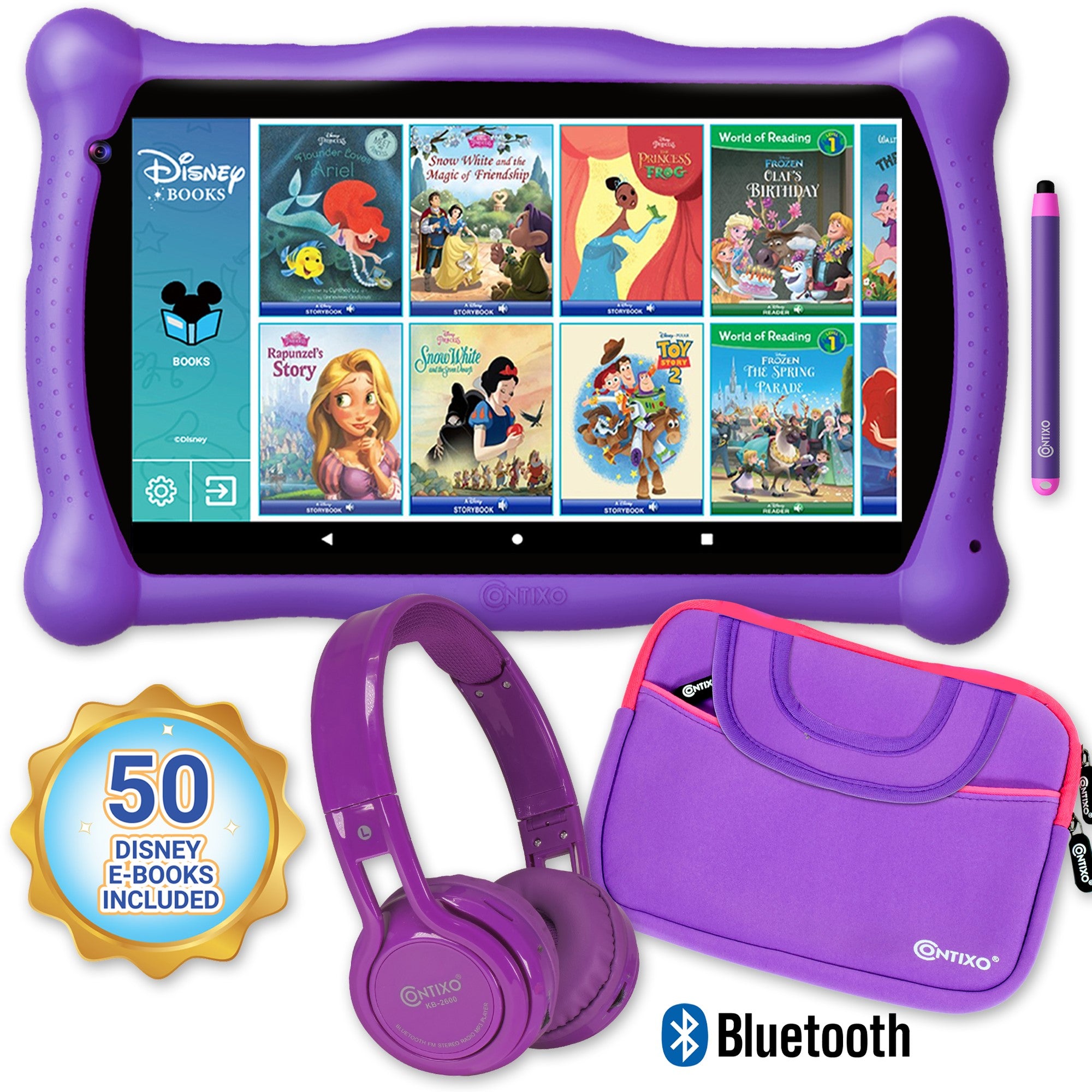 V10 7" Kids Tablet Purple Bundle