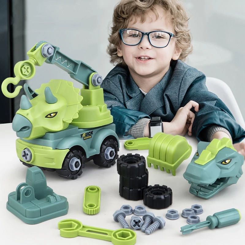 Children's construction toy dinosaur project automobile excavator dump truck, education diy car toy children's car toy