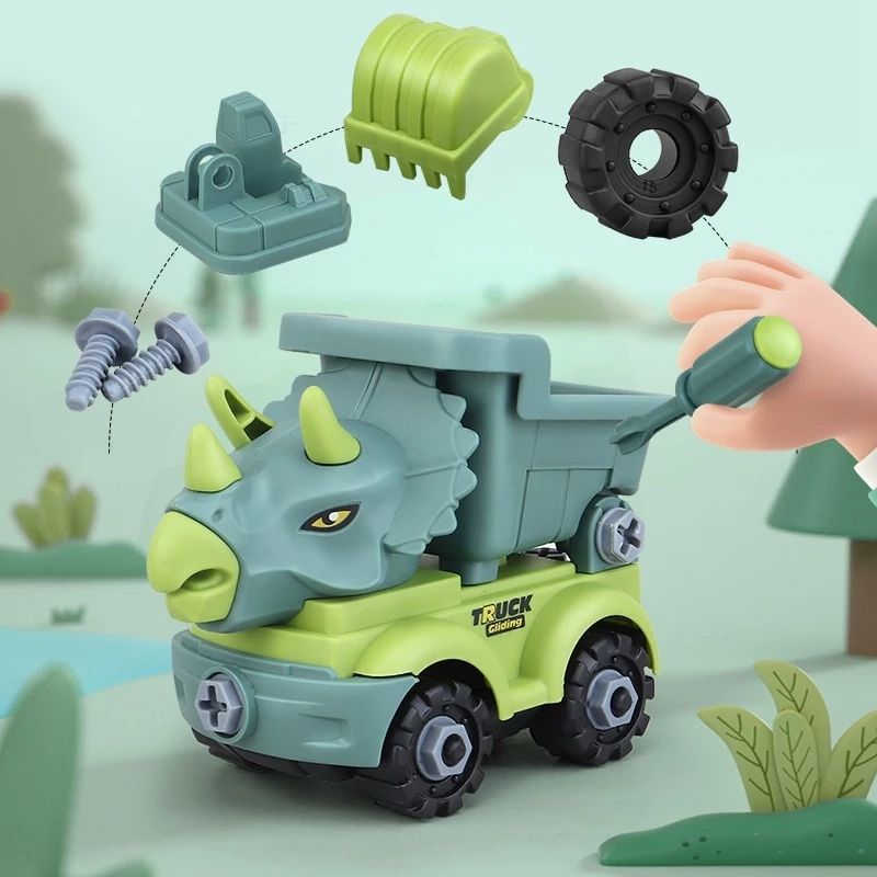 Children's construction toy dinosaur project automobile excavator dump truck, education diy car toy children's car toy