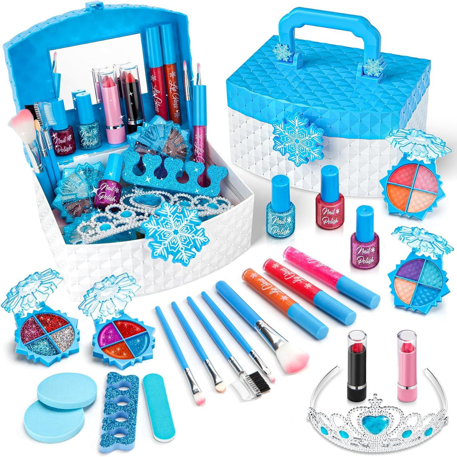 Kids Makeup Kit for Girl, Washable Makeup Kit for Little Girls Princess Real Cosmetic Beauty Set, Gifts for Toddles Girl Pretend Play, Frozen Makeup Set for Girls Toys for 3 4 5 6 7 8 Years Old Girls