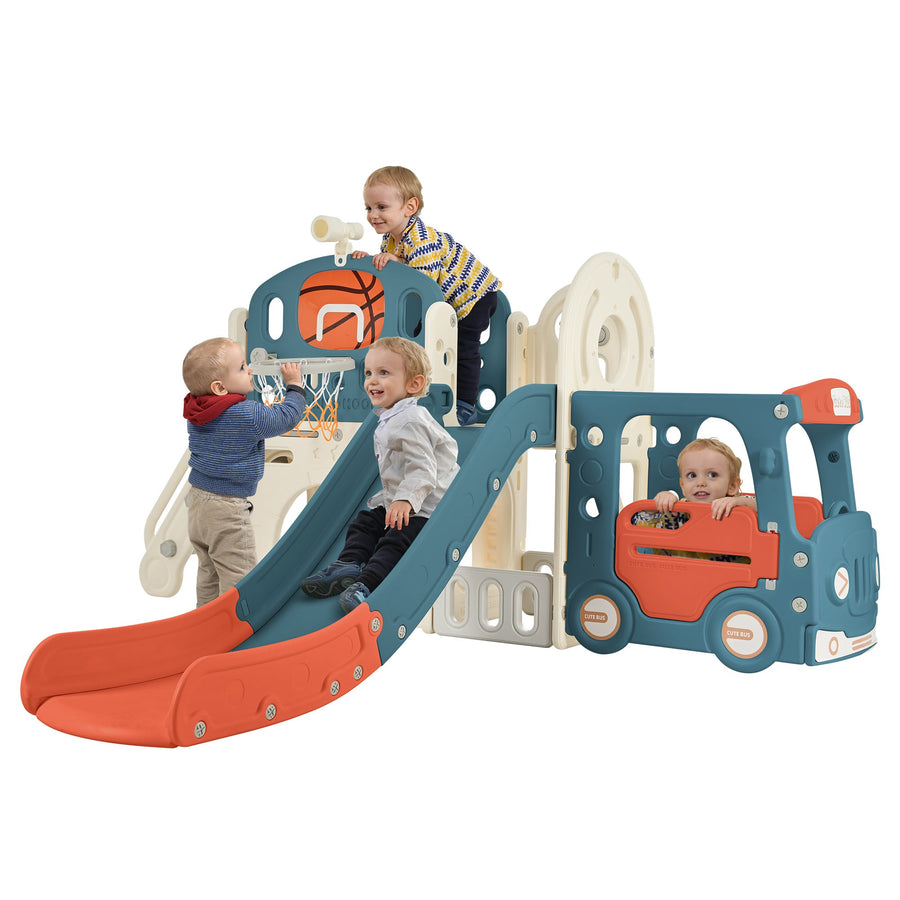 Kids Slide Playset Structure 9 in 1, Freestanding Castle Climbing Crawling Playhouse with Slide, Arch Tunnel, Ring Toss