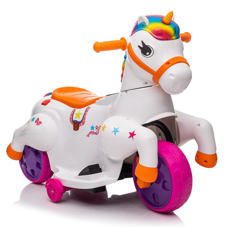 Unicorn Kids Ride On Toy, Electric Rocking Horse Car w/ Music, Accelerator Pedal, 3-6 Years Old, Girl Gift