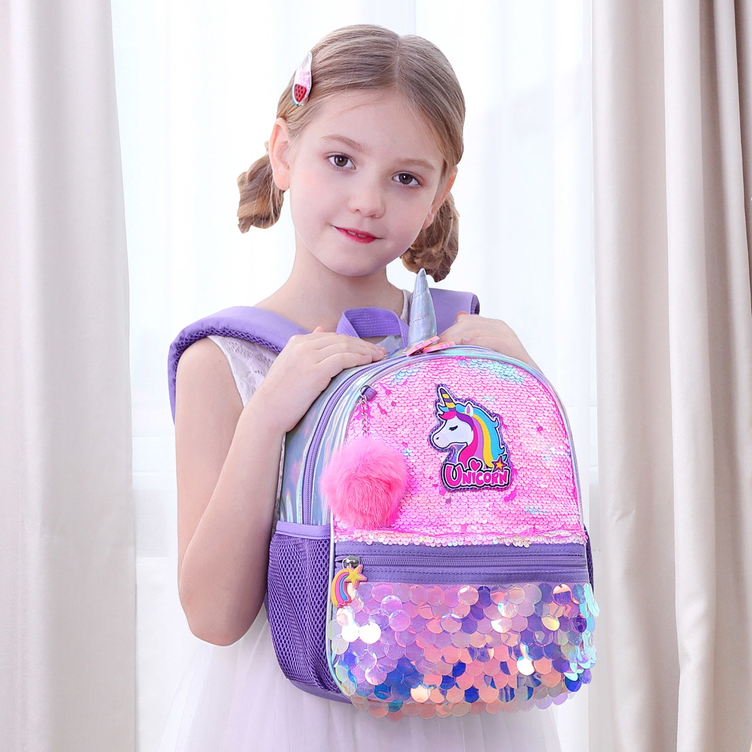 Girls Unicorn Backpacks Preschool Girls Bag Sequins School Bag