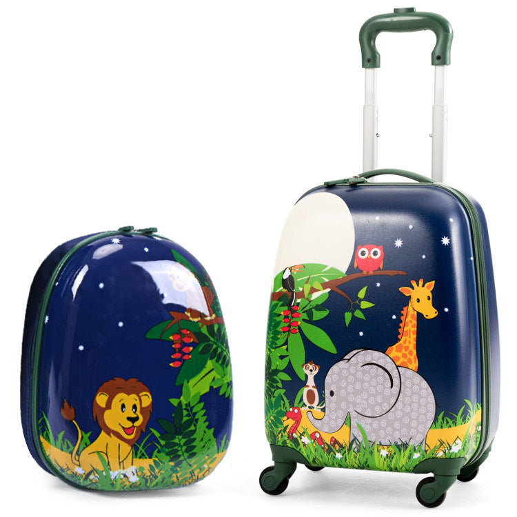 2 Pieces 12 Inch 16 Inch Kids Luggage Set with Backpack and Suitcase