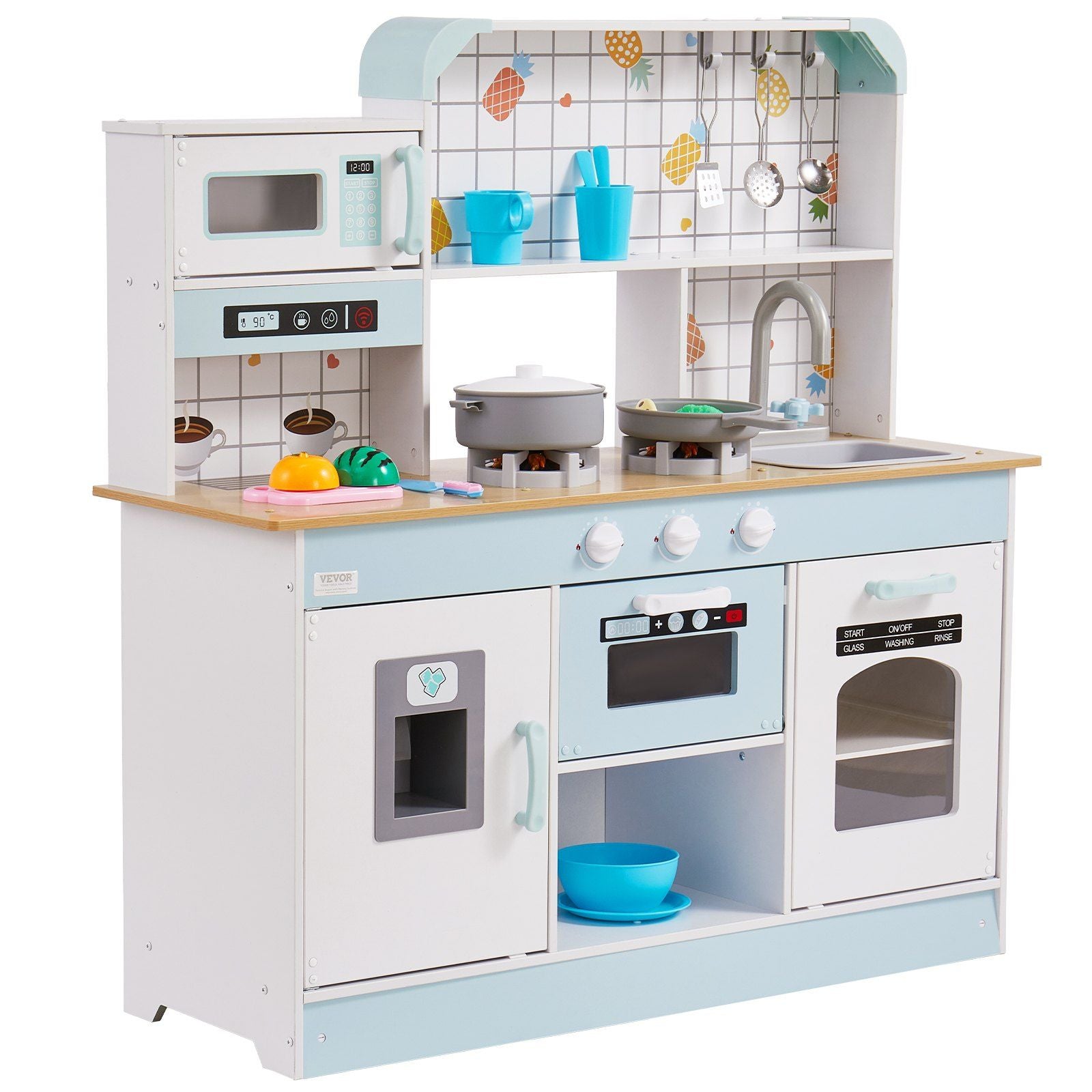 Christmas Gift! VEVOR Kitchen Playset Kids Pretend Cooking Play Toy 24 Piece Accessories White