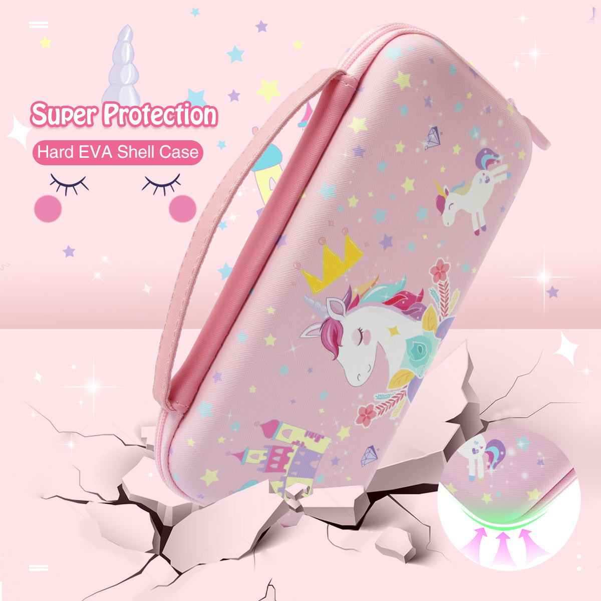 Pink Unicorn Carrying Case Compatible with Nintendo Switch