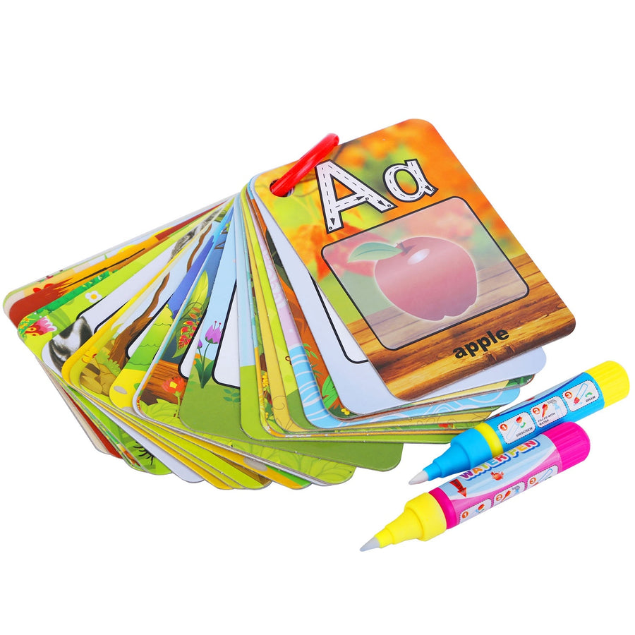 Alphabet Water Coloring Cards with 2 Magic Water Pens Early Reusable Drawing Cards