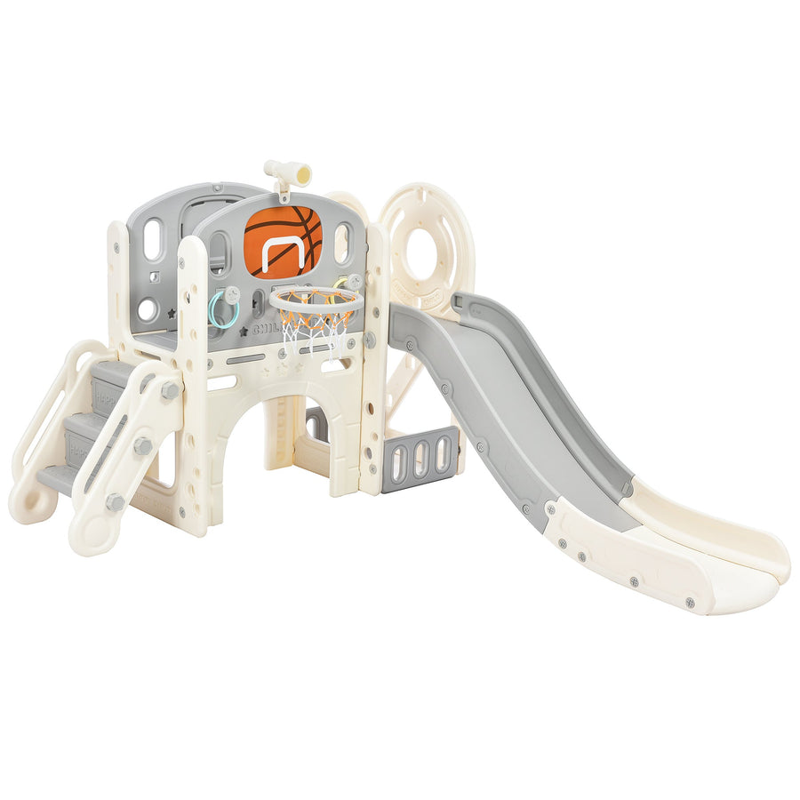 Kids Slide Playset Structure, Freestanding Castle Climbing Crawling Playhouse with Slide