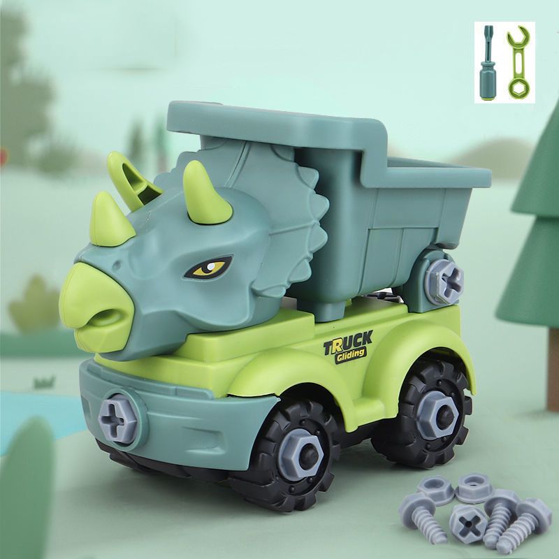 Children's construction toy dinosaur project automobile excavator dump truck, education diy car toy children's car toy