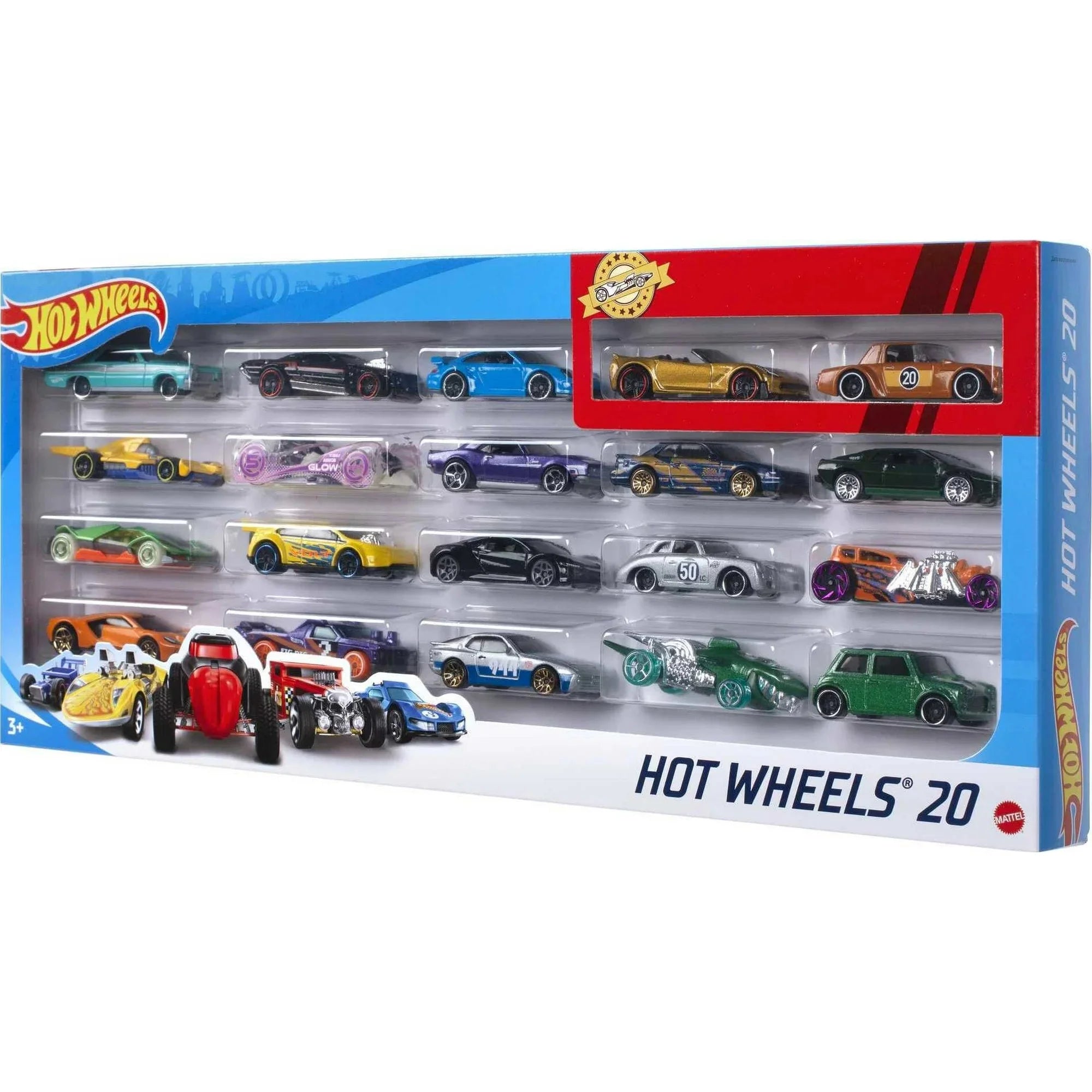 Hot Wheels Set of 20 Toy Sports & Race Cars in 1:64 Scale, Collectible Vehicles (Styles May Vary)