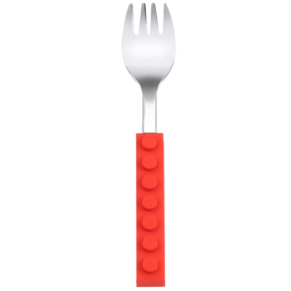 Kids'  3Pcs Flatware with Brick Toy Silicone Handle Childrens Stainless Steel Silverware