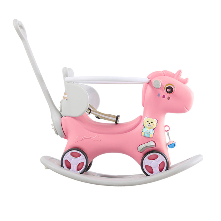 Rocking Horse for Toddlers , Balance Bike Ride On Toys with Push Handle (Pink)