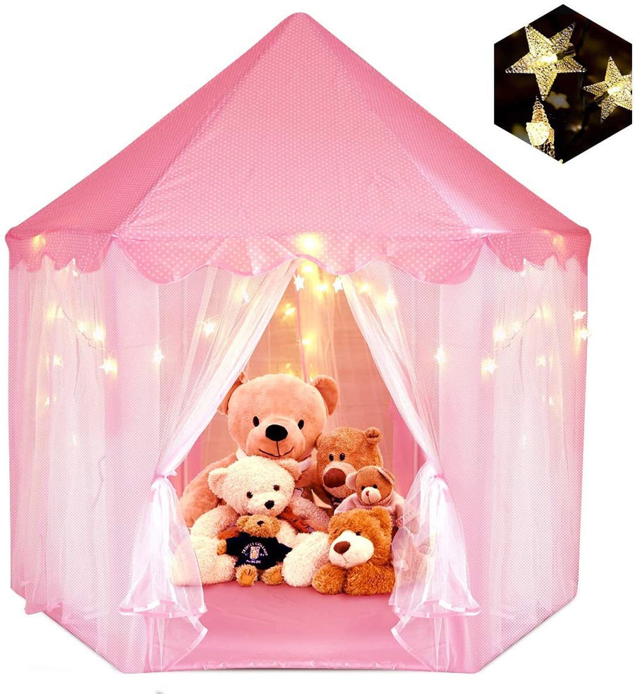 Outdoor Indoor Portable Folding Princess Castle Tent (Warm LED Star Lights)