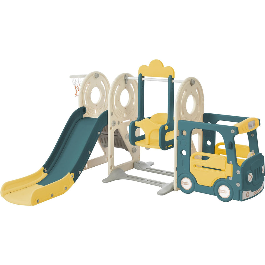 Kids Swing-N-Slide with Bus Play Structure; Freestanding Bus Toy with Slide & Swing